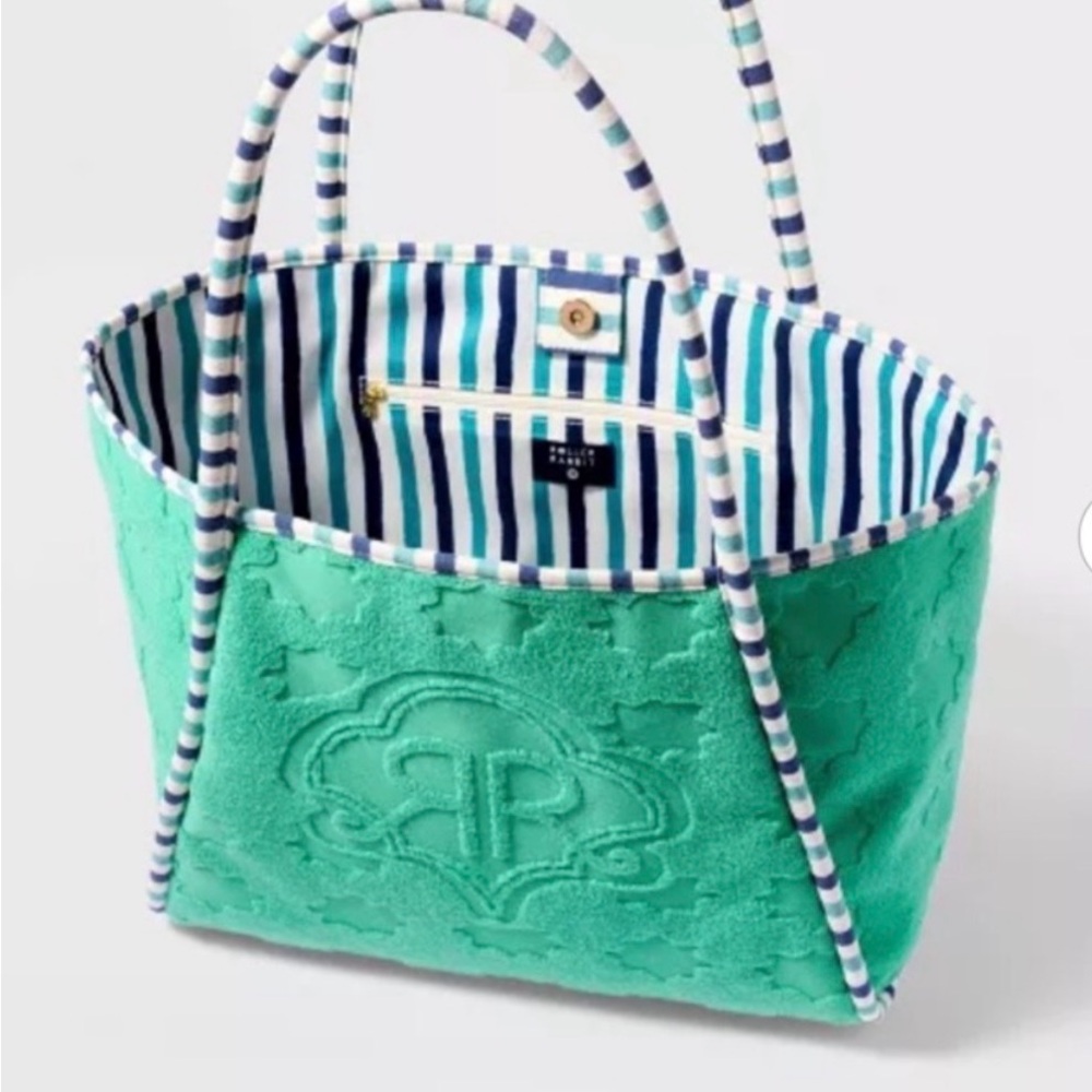 Roller Rabbit Turquoise Terry Tote with Striped Rope Handles - Picture 5 of 5